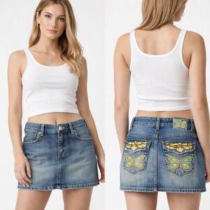 Joy Jeans Y2K Butterfly Embroidered Denim Mini Skirt – Women’s Sz L